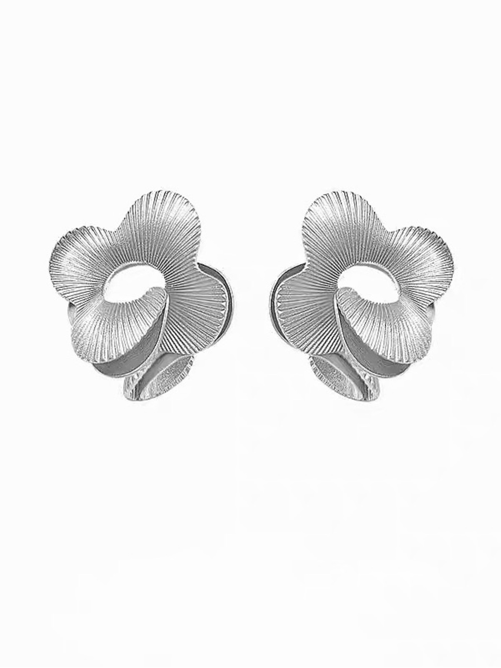Silver Sculptural Flower Statement Earrings